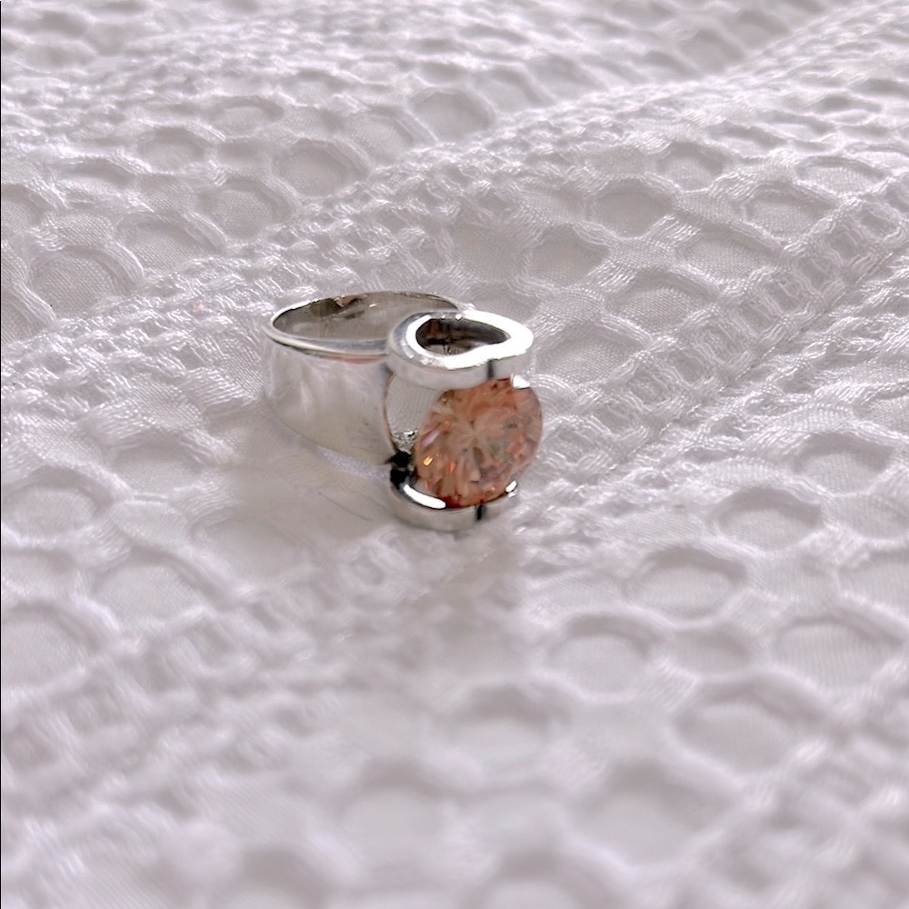 Elegant High Set Sterling Silver Ring with Citrine Gemstone